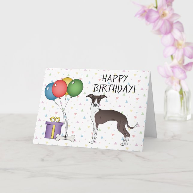 Carte Phoque Et Blanc Greyhound Italien - Joyeux anniver (Orchidée)