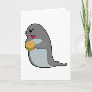 Carte Phoque mangeant avec un hamburger