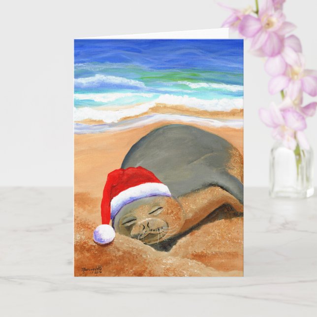 Carte Phoque moine hawaïen sur la plage Mele Kalikimaka (Orchidée)