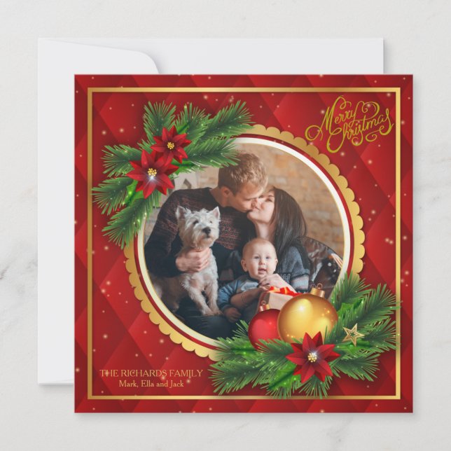 Carte photo à motif argyle rouge et or (Devant)