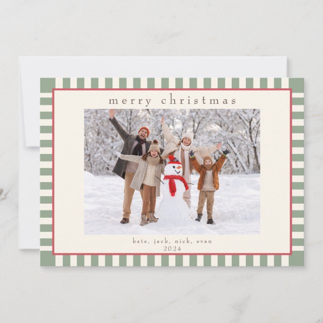Carte photo à rayures vertes pour Noël (Devant)