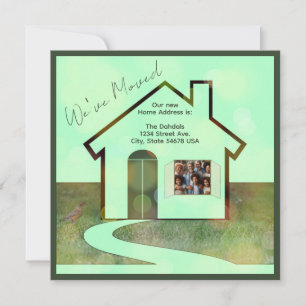 Carte Photo amusante et oiseaux Nous avons déménagé Fair