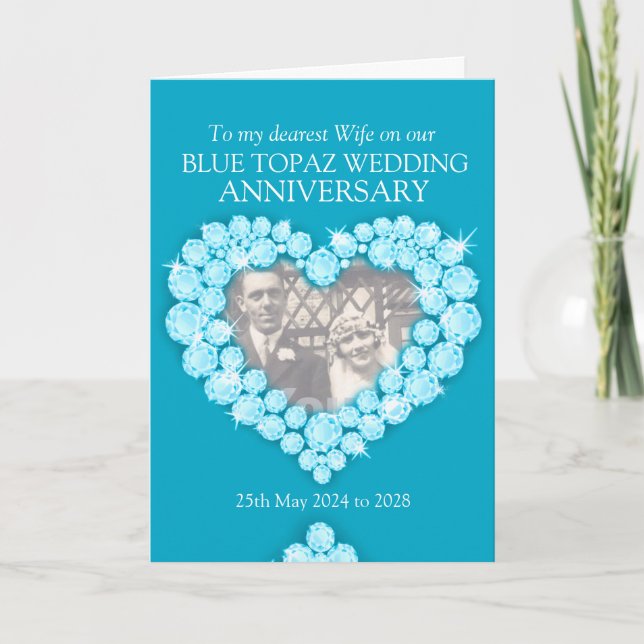 Carte photo anniversaire de mariage topaze bleue 4 (Devant)