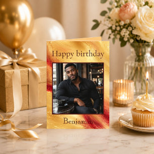 Carte Photo Anniversaire Flamme Dorée pour Lui