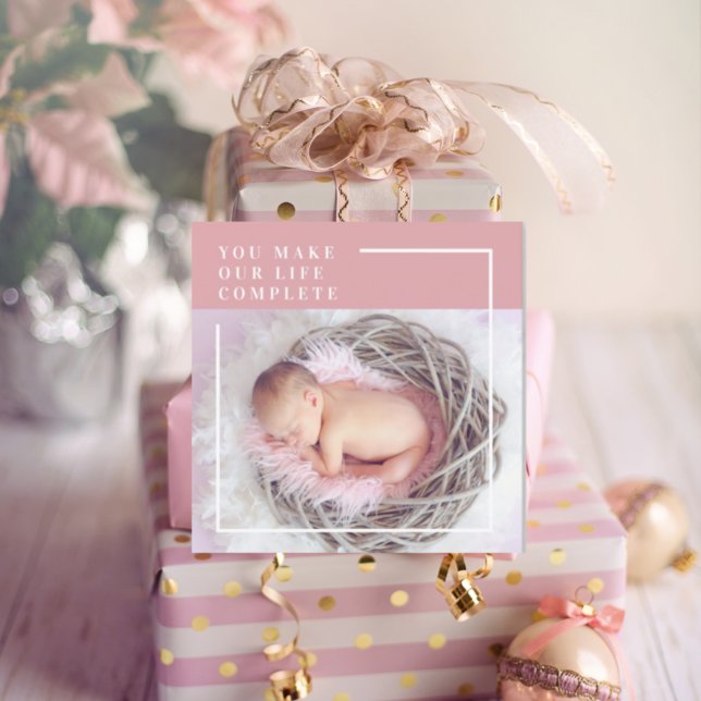 Carte Photo bébé mignonne moderne | Rose et blanc | Devi (Créateur téléchargé)