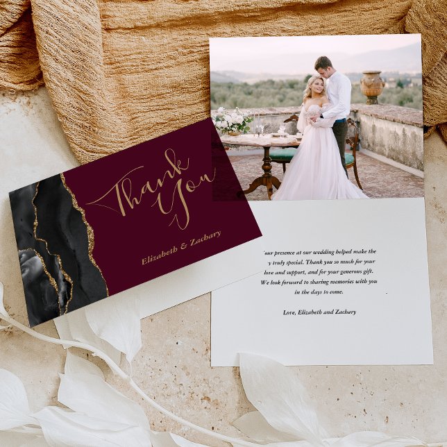 Carte Photo Black Agate Or Bourgogne Mariage Merci (Créateur téléchargé)