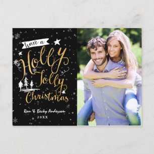 Carte photo Black & Gold HOLLY JOLLY CHRISTMAS