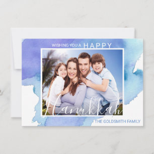 Carte PHOTO bleue heureuse de Menorah   d'aquarelle de