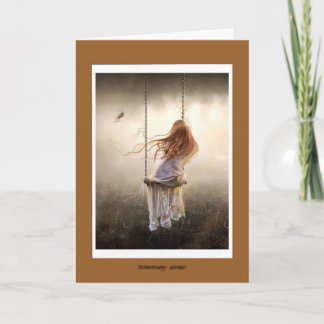 Carte photo bohême romantique balançoire jeune fille