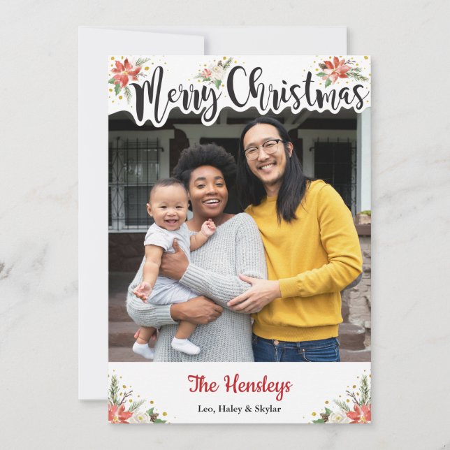 Carte photo Boho Watercolor Floral Christmas (Devant)