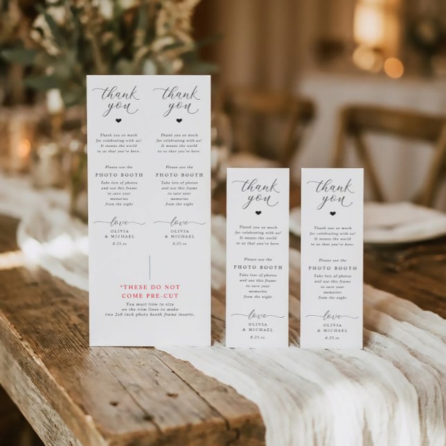 Carte Photo Booth Insert Cards Black and White Wedding (Modern black and white photo booth insert for 2x6 frames with message)