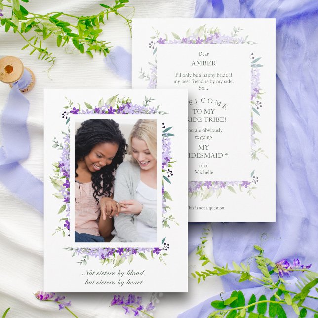 Carte Photo Bridesmaid Purple Fleurs sauvages Drôle Prop (Créateur téléchargé)