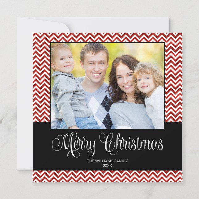 Carte photo Carré de Noël Red Black Chevron (Devant)