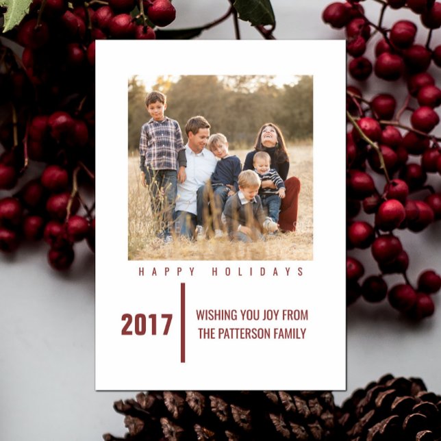 Carte photo chic minimaliste | Bourgogne de (Burgundy Minimalist Chic Holiday Photo Card)