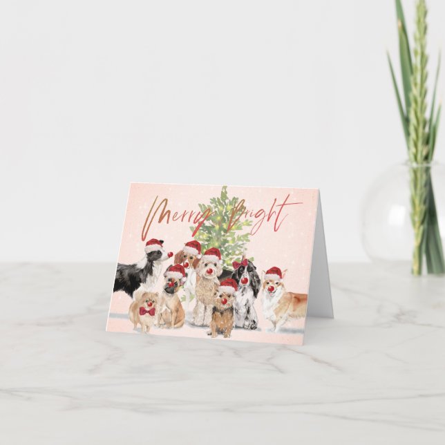 Carte Photo Chiens de Noël Joyeux Clair (Devant)