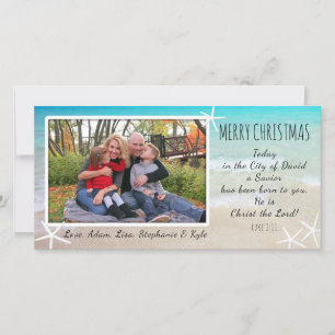 Carte photo chrétien de la plage de Noël tropicale