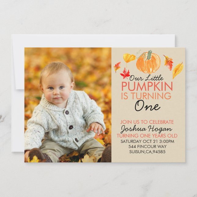 Carte photo citrouille de premier anniversaire (Devant)