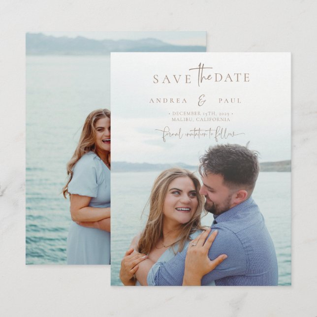 Carte Photo Classique Élégante Moderne Enregistrer La Da (Devant / Derrière)