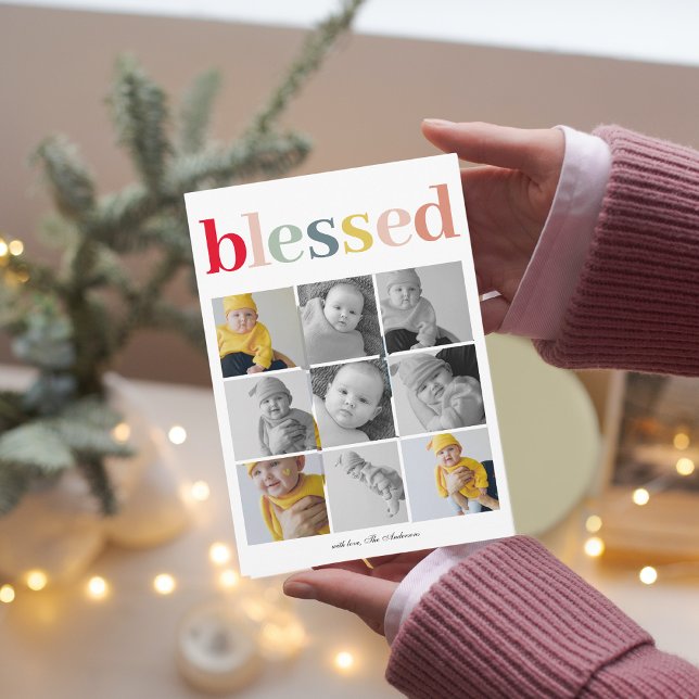 Carte Photo Collage | Joyeux Vacances coloré béni (Créateur téléchargé)