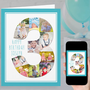 Carte Photo Collage Numéro 3 3e anniversaire du garçon