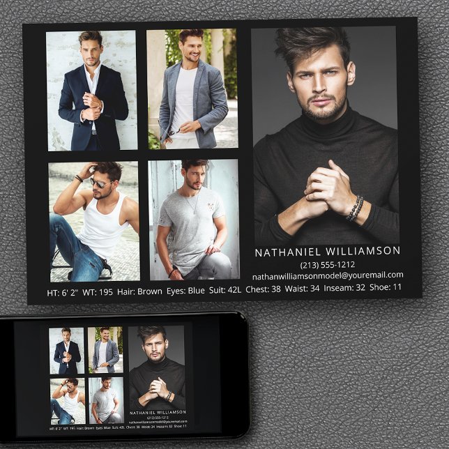 Carte photo comp. modèle moderne Pro Actor 5 (Customize to change background color, text size, style or to add more photos to back of card.)