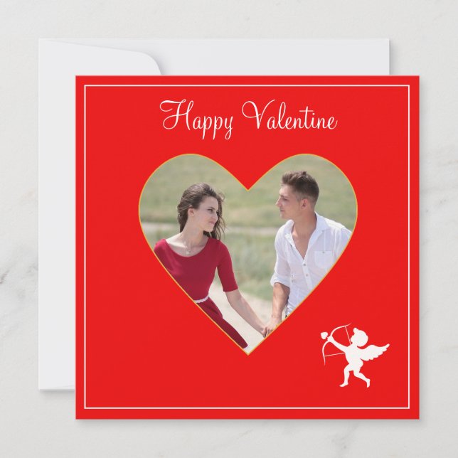Carte Photo Couple Personnalisé & Cupide Valentine (Devant)