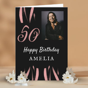Carte Photo d'anniversaire 50 ans à l'aquarelle noir ros