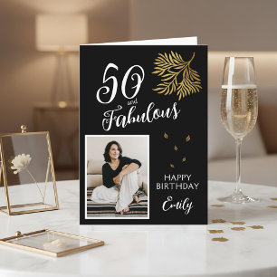 Carte photo d'anniversaire 50 ans et feuillage fab