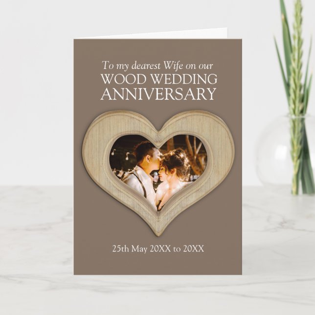 Carte photo d'anniversaire de mariage en bois pour (Devant)