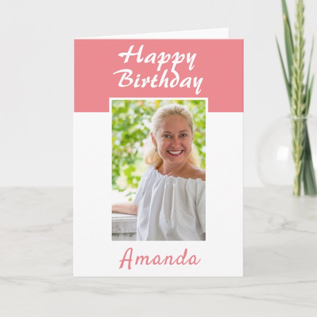Carte Photo d'anniversaire d'une femme rose simple (Devant)