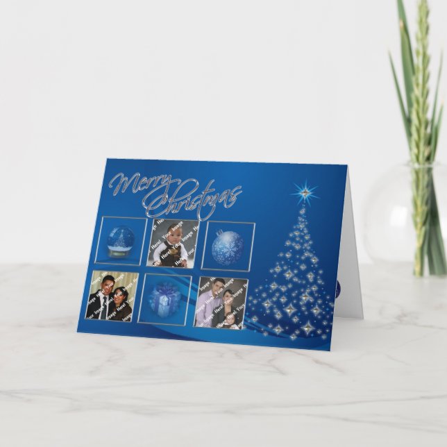 Carte photo d'arbre de Noël bleu (Devant)