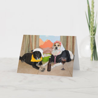 Carte Photo de 2 chiens faisant la fête en couple