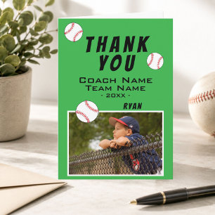 Carte photo de baseball Merci Coach Balle Verte