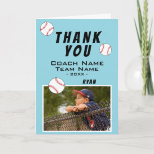 Carte photo de baseball Merci Coach Bleu