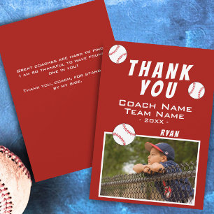Carte photo de baseball Merci Coach Red