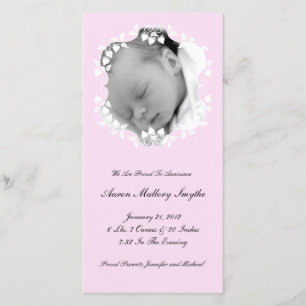 Carte photo de bébé de fille rose de Lite nouveau