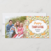 Carte photo de Bon thanksgiving de récolte citroui