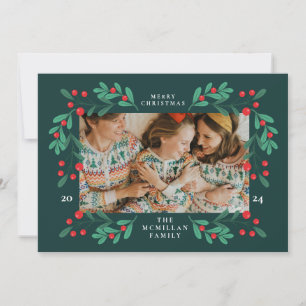 Carte photo de cadre de Noël floral classique
