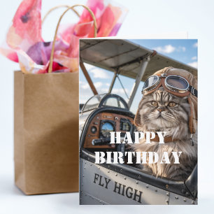 Carte Photo de chat pilote d'anniversaire & Aviation drô