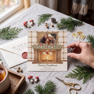 Carte photo de cheminée de Noël cosy Fantaisiste