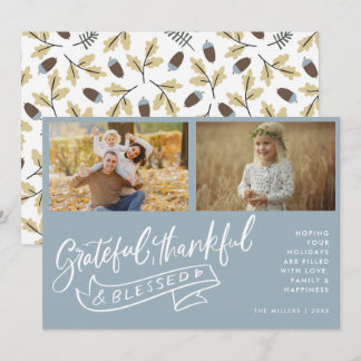Carte Photo de famille Boho Grateful Thankful Blessed