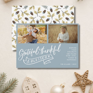 Carte Photo de famille Boho Grateful Thankful Blessed 