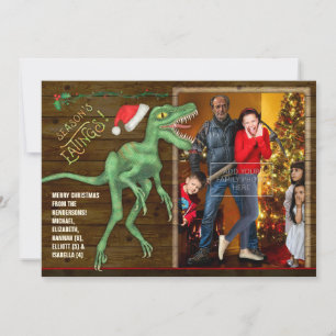 Carte photo de famille de Noël   Funny Velocirapto