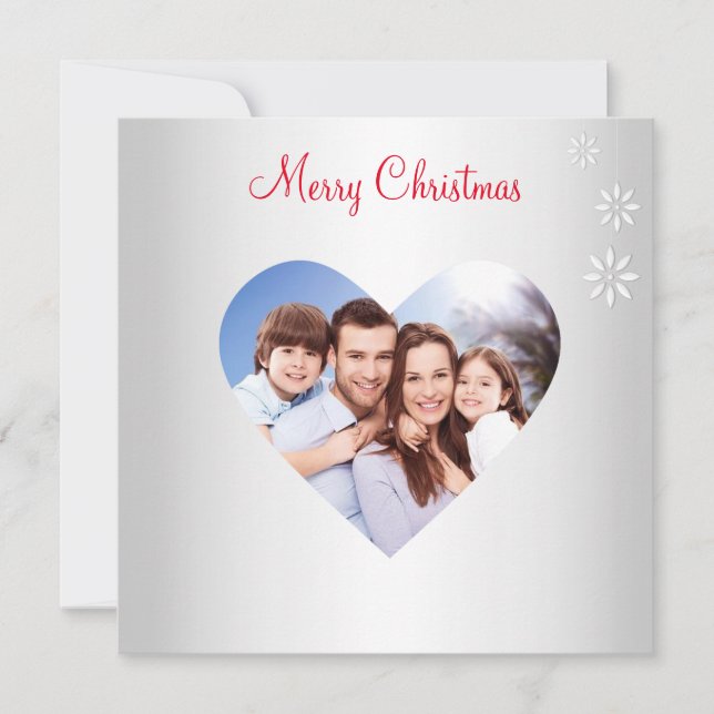 Carte Photo de famille personnalisée de Noël sur Argent (Devant)