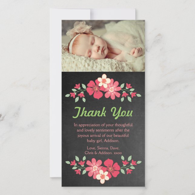Carte photo de fleurs de Merci de bébé de tableau (Devant)