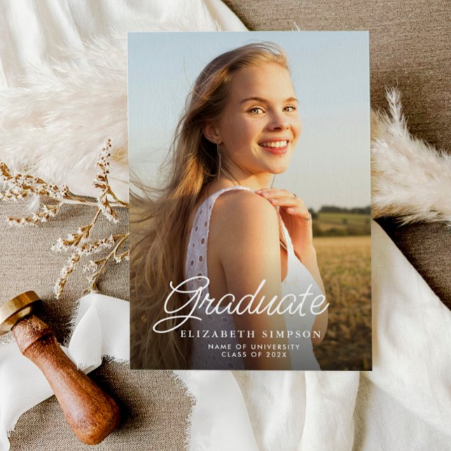 carte photo de graduation de script blanc (Créateur téléchargé)