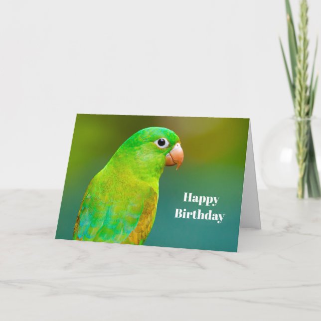 Carte Photo de joli perroquet vert Anniversaire (Devant)