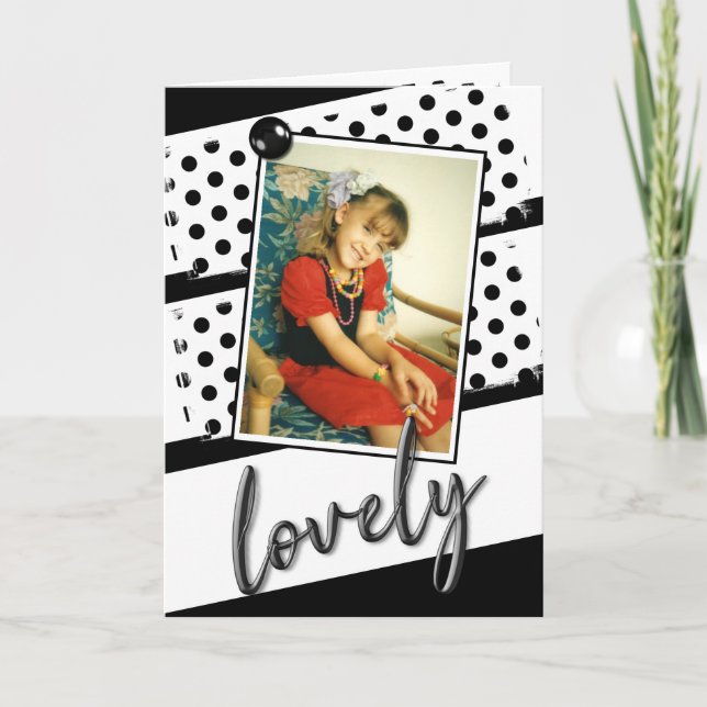 Carte Photo de joyeux anniversaire noir blanc à pois jol (Devant)