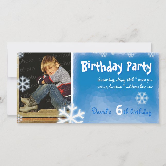 Carte Photo de la fête d'anniversaire de la neige d'hive (Devant)