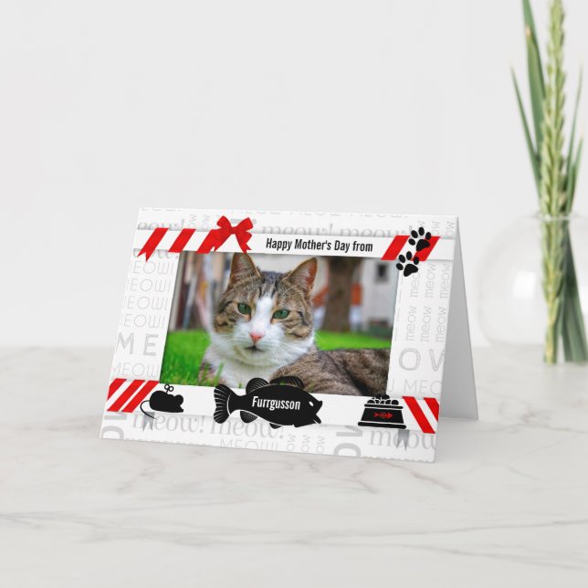 Carte Photo de la Fête des Mères Rouge et Noir Chat (Devant)